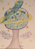 小学4年生の部の最優秀賞作品。ひらさわほまれさんの「うちゅうの木」。